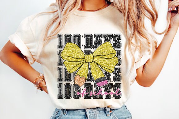 Faux Glitter 100 Days of School Coquette Transfer