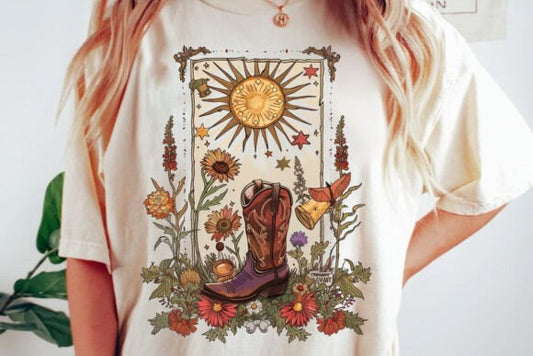 Boho Celestials Vintage Sun Cowboy Boot